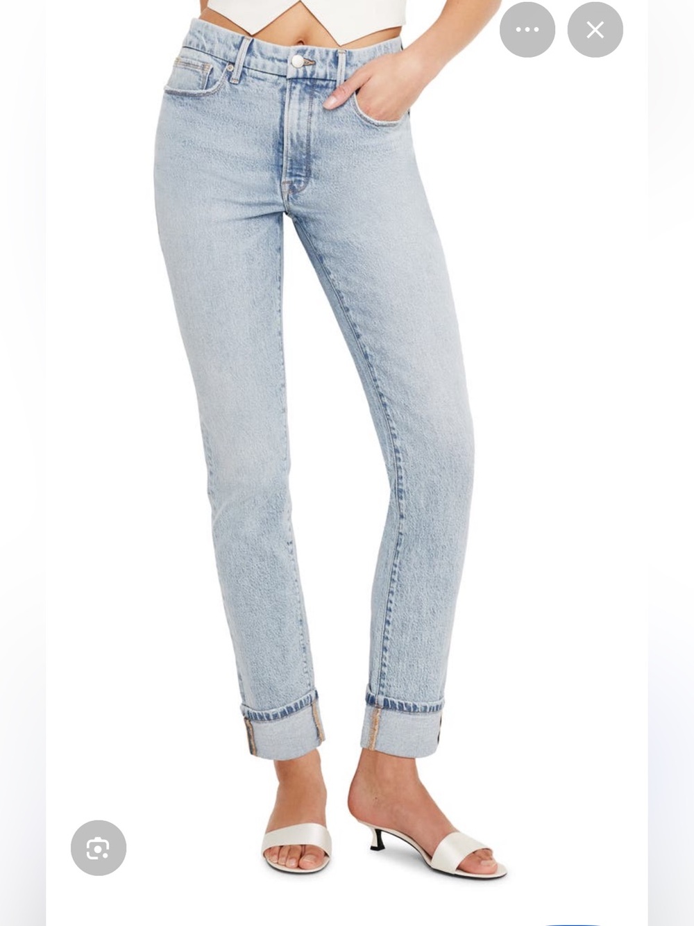 Good American Good Classic Cuffed Distressed Slim Straight Jeans Women's Size 10